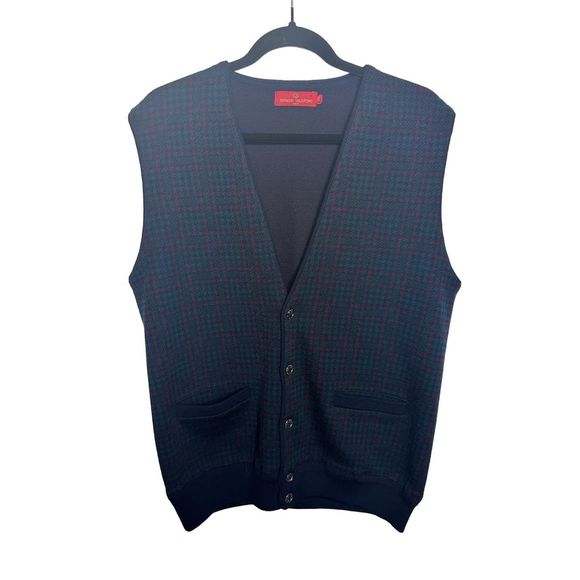 Giovanni Valentino Houndstooth Green Red Holiday Sweater Vest Sz‎ 48 Men's - Picture 1 of 6